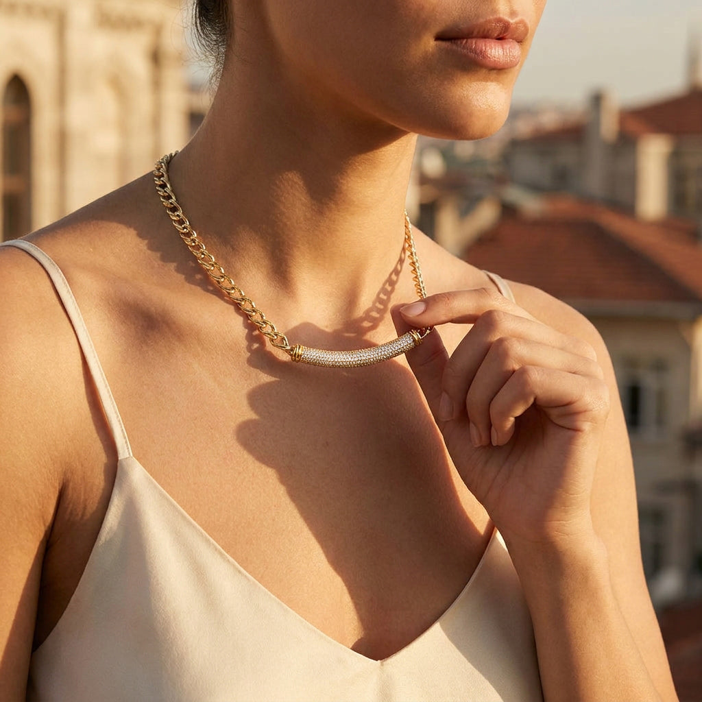 Crystal Bar Chain Necklace Adjustable
