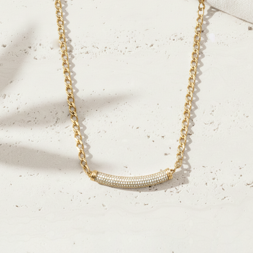 Crystal Bar Chain Necklace Adjustable
