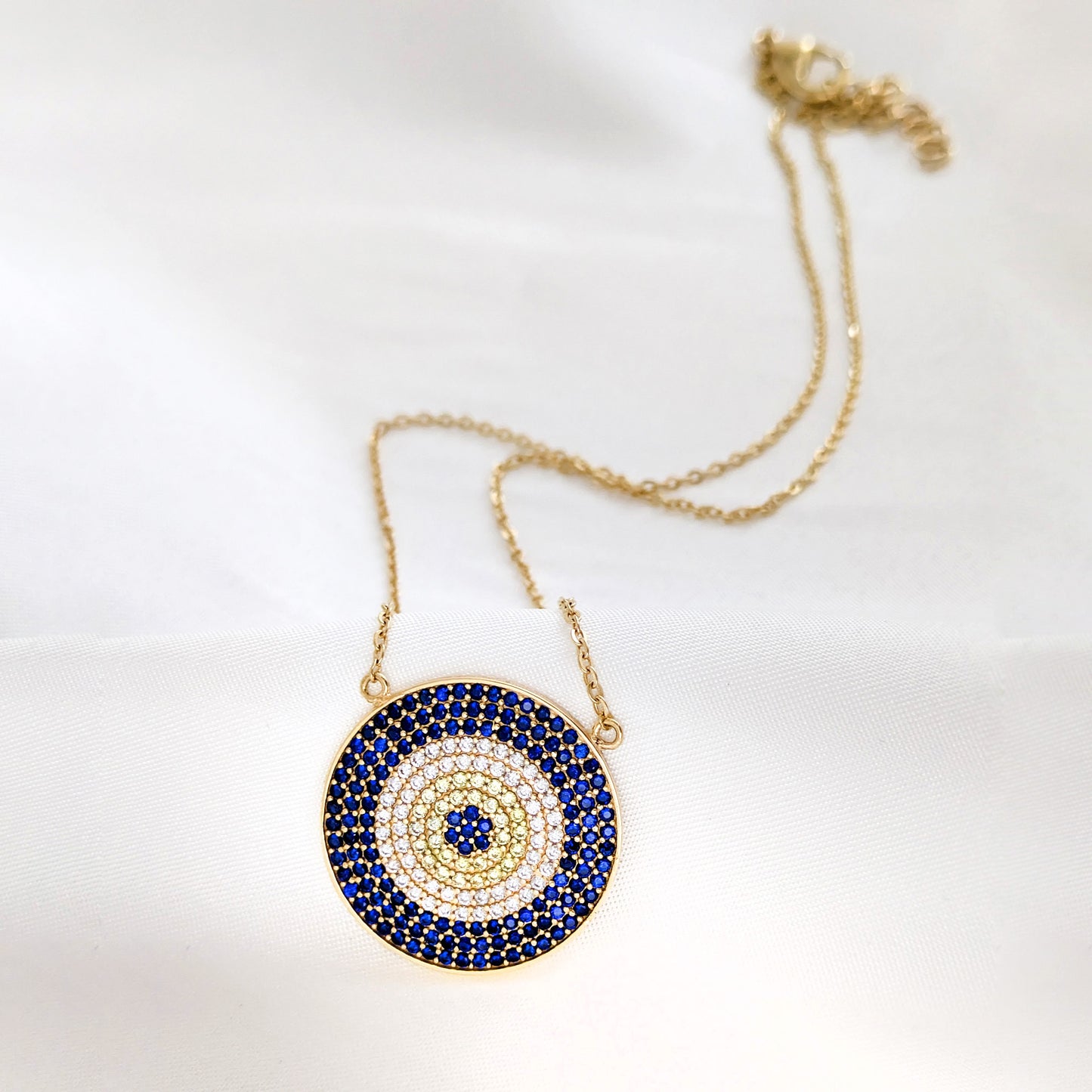 Evil Eye Crystal Disc Necklace Adjustable Pendant Necklace