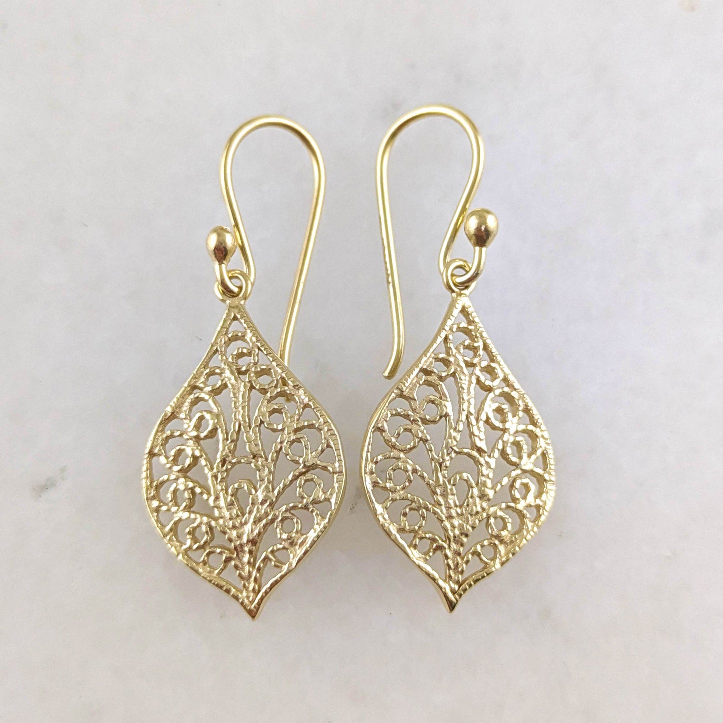 Delicate Filigree Leaf Drop Earrings – Lightweight and Elegant - TurkishBling