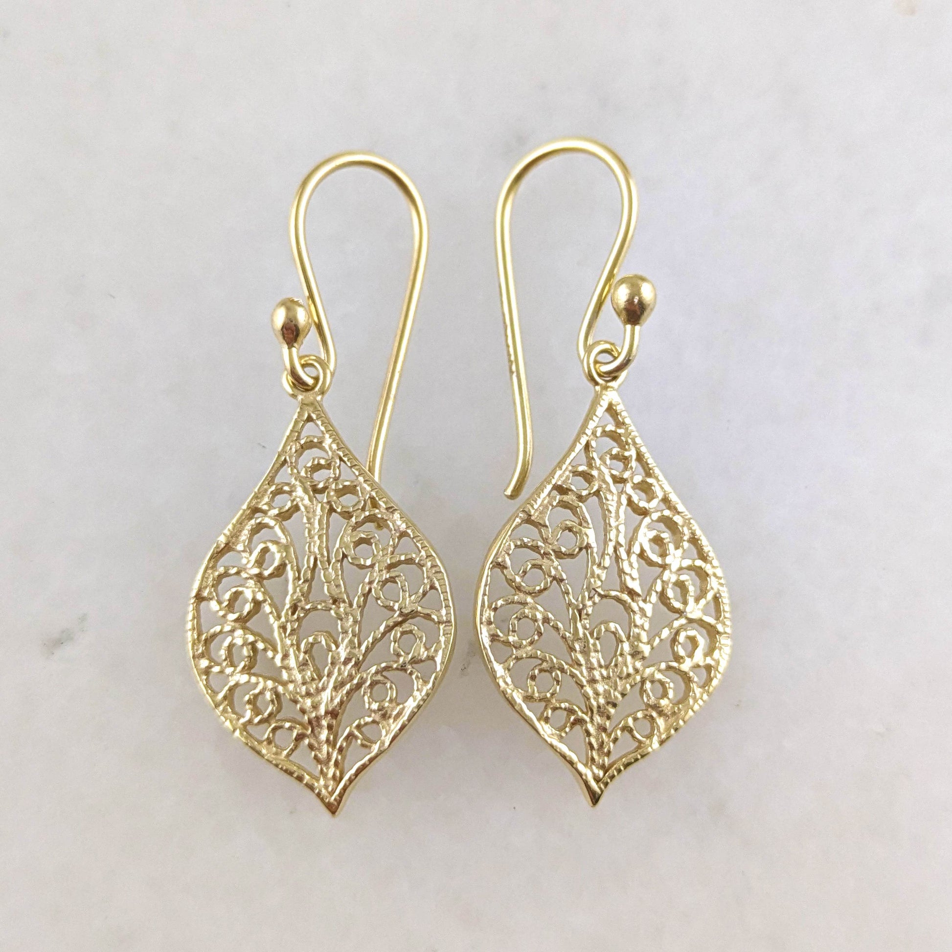 Delicate Filigree Leaf Drop Earrings – Lightweight and Elegant - TurkishBling