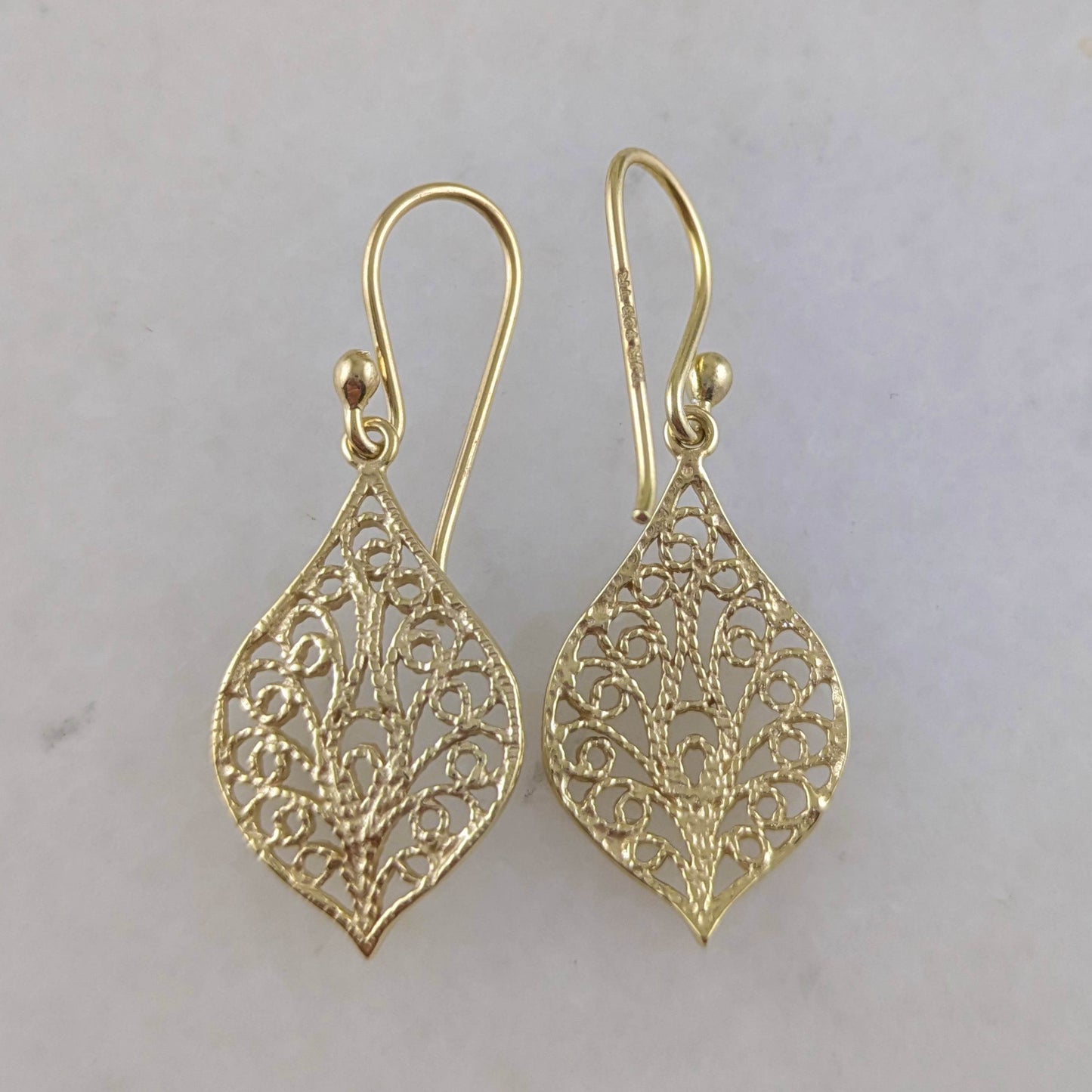 Delicate Filigree Leaf Drop Earrings – Lightweight and Elegant - TurkishBling
