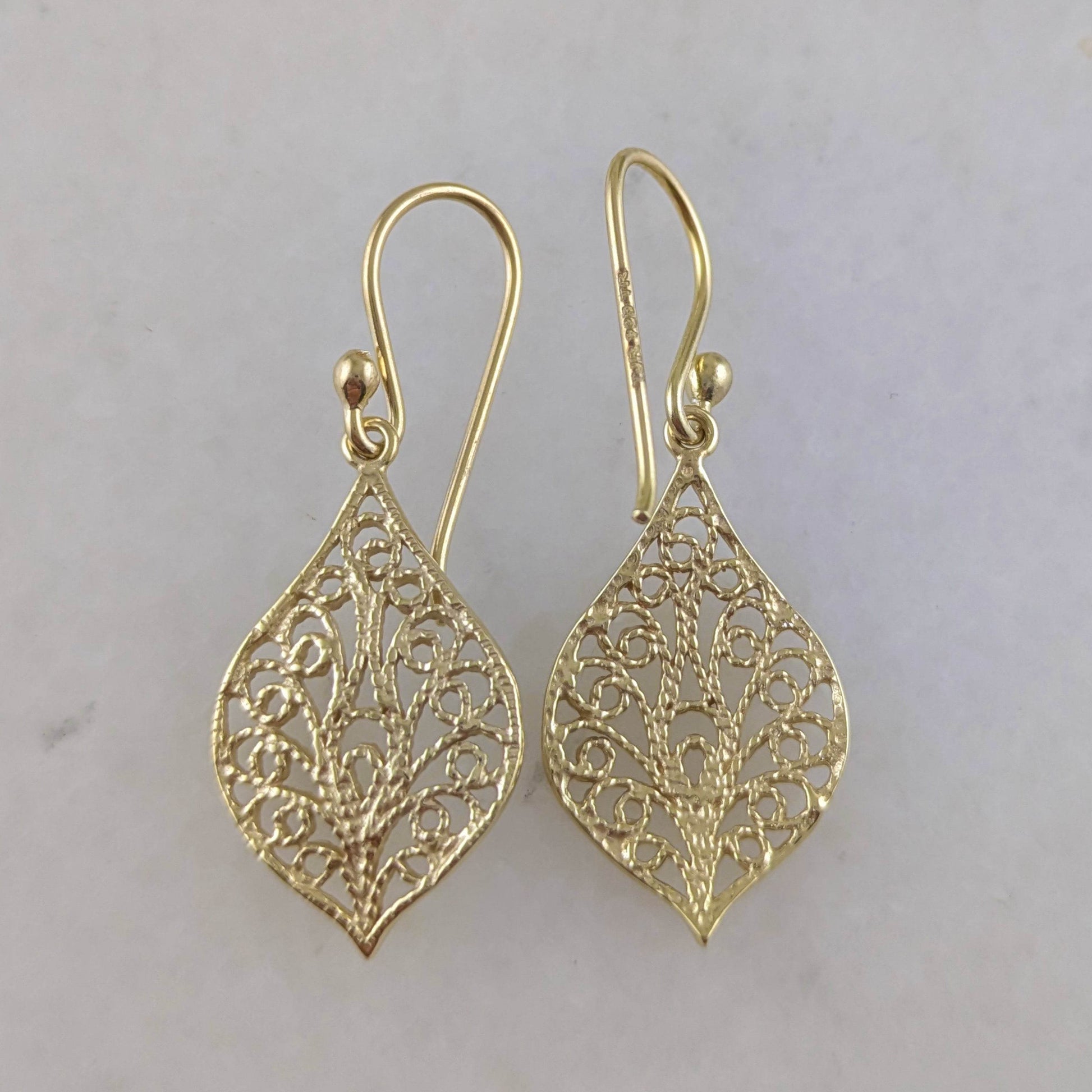 Delicate Filigree Leaf Drop Earrings – Lightweight and Elegant - TurkishBling