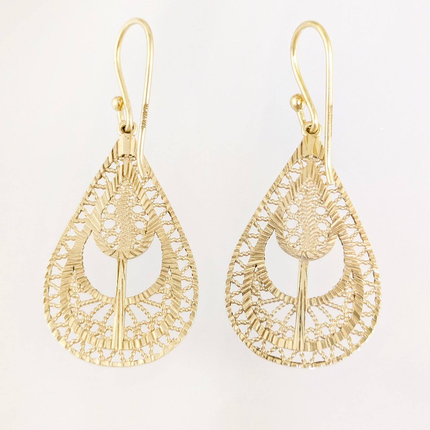 Ornate Teardrop Filigree Drop Earrings with Leaf-Inspired Openwork