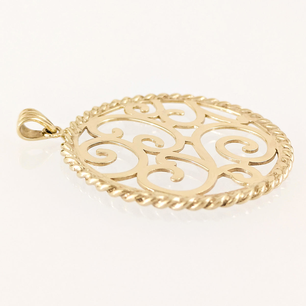 Ornate Scrollwork Round Pendant with Rope Border