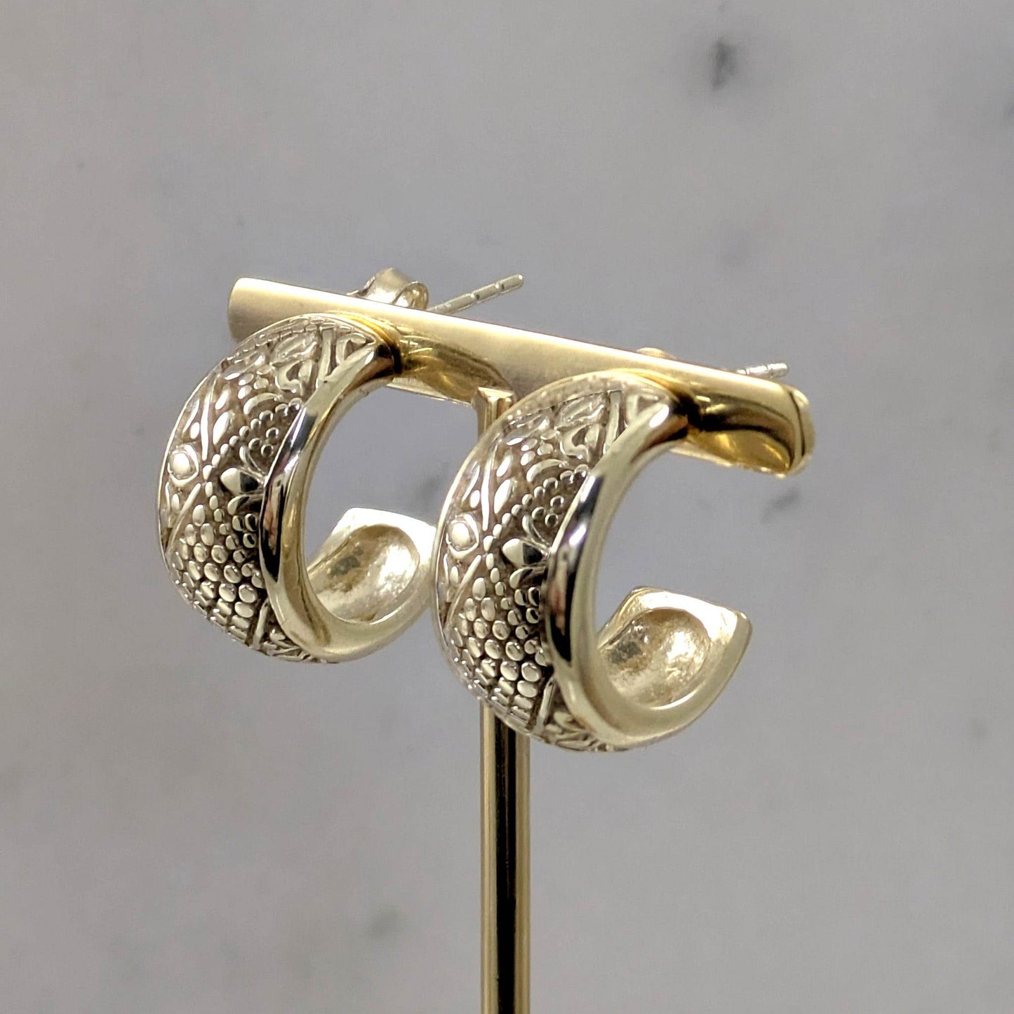 Etruscan J Hoop Earrings with Milgrain Detailing -Byzantine Design - TurkishBling