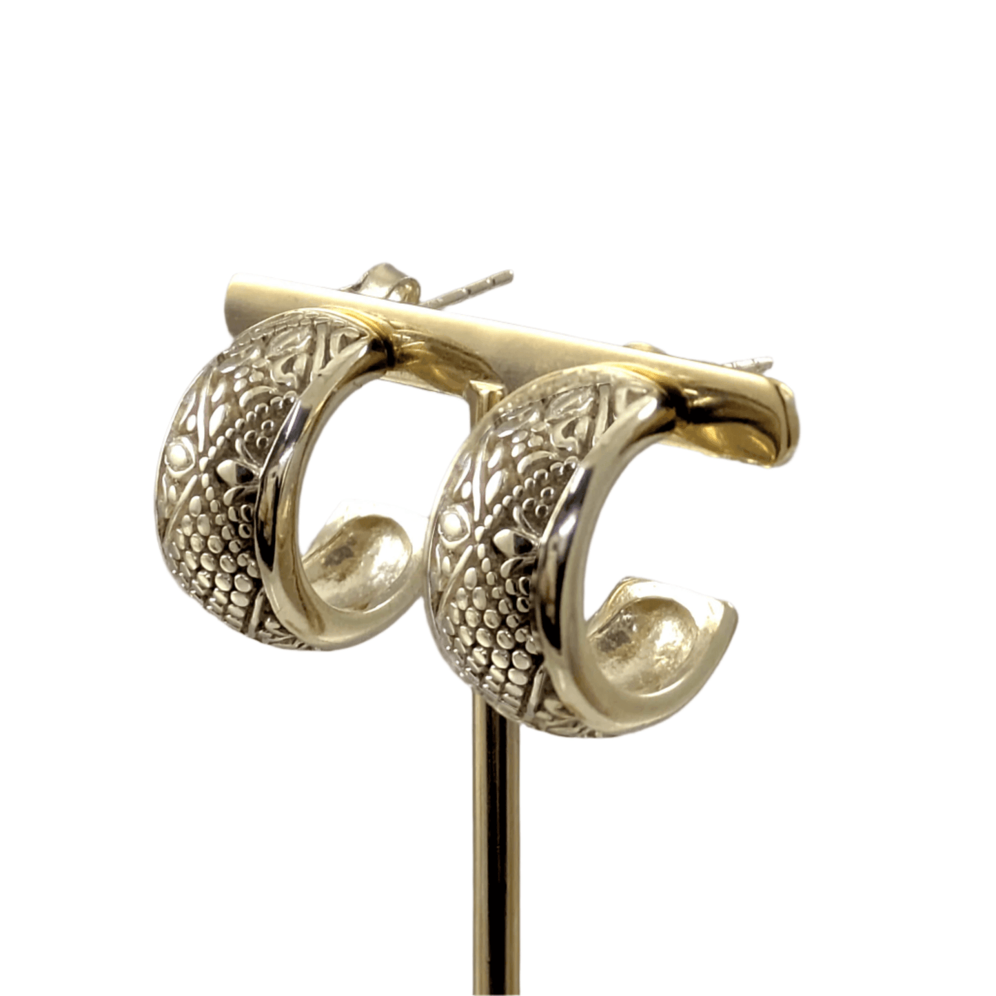 Etruscan J Hoop Earrings with Milgrain Detailing -Byzantine Design - TurkishBling