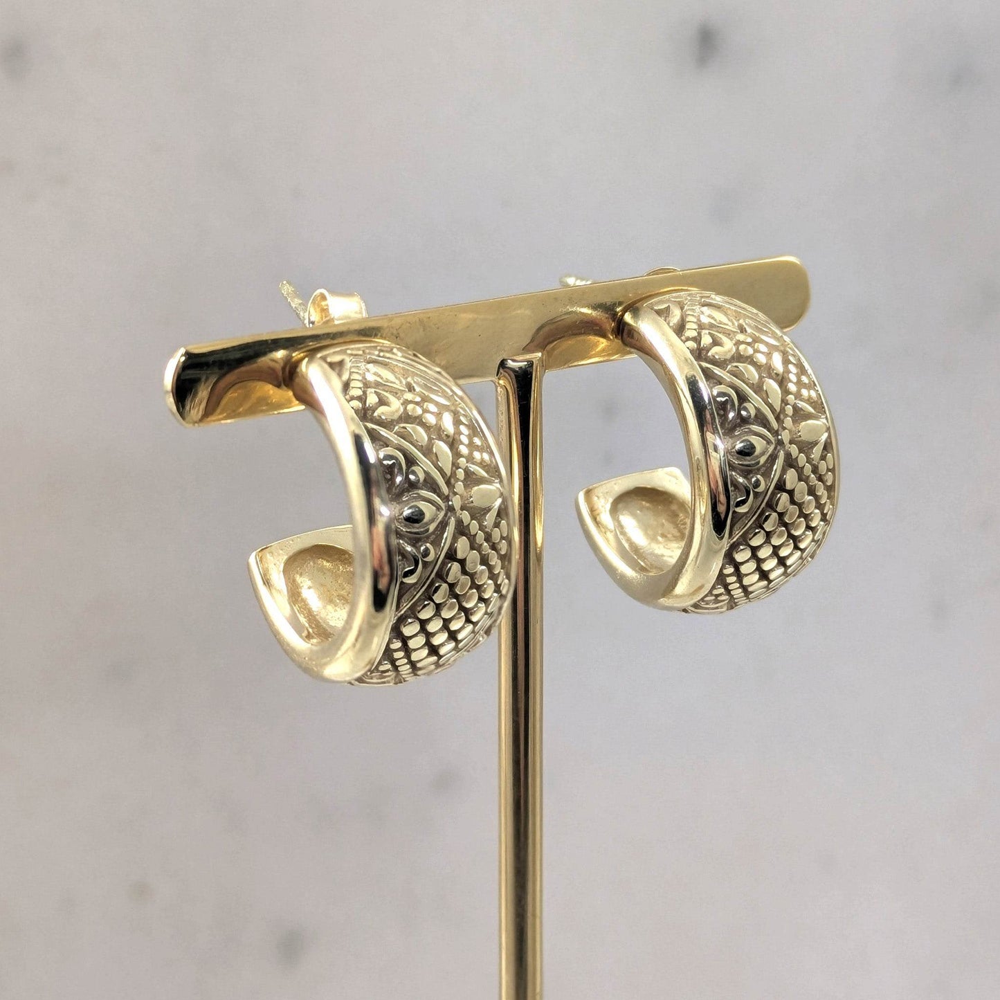 Etruscan J Hoop Earrings with Milgrain Detailing -Byzantine Design - TurkishBling