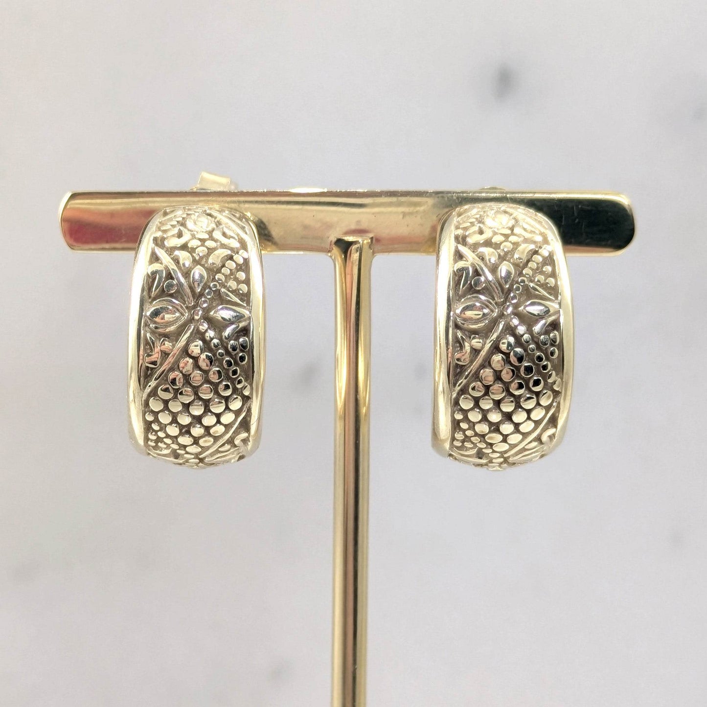 Etruscan J Hoop Earrings with Milgrain Detailing -Byzantine Design - TurkishBling