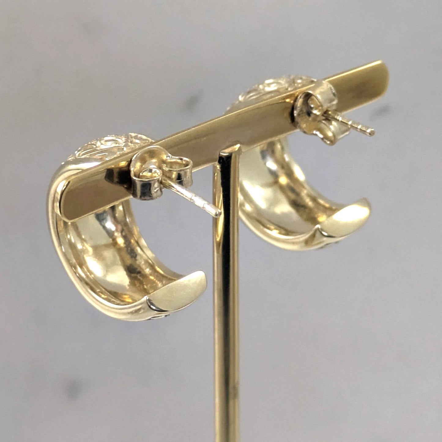 Etruscan J Hoop Earrings with Milgrain Detailing -Byzantine Design - TurkishBling
