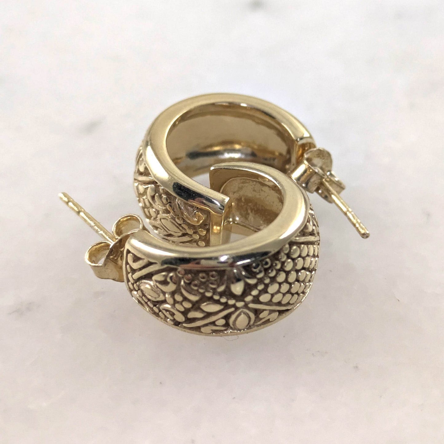 Etruscan J Hoop Earrings with Milgrain Detailing -Byzantine Design - TurkishBling