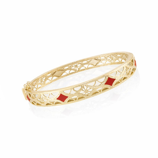 Enamel Filigree Hinged Bangle Bracelet