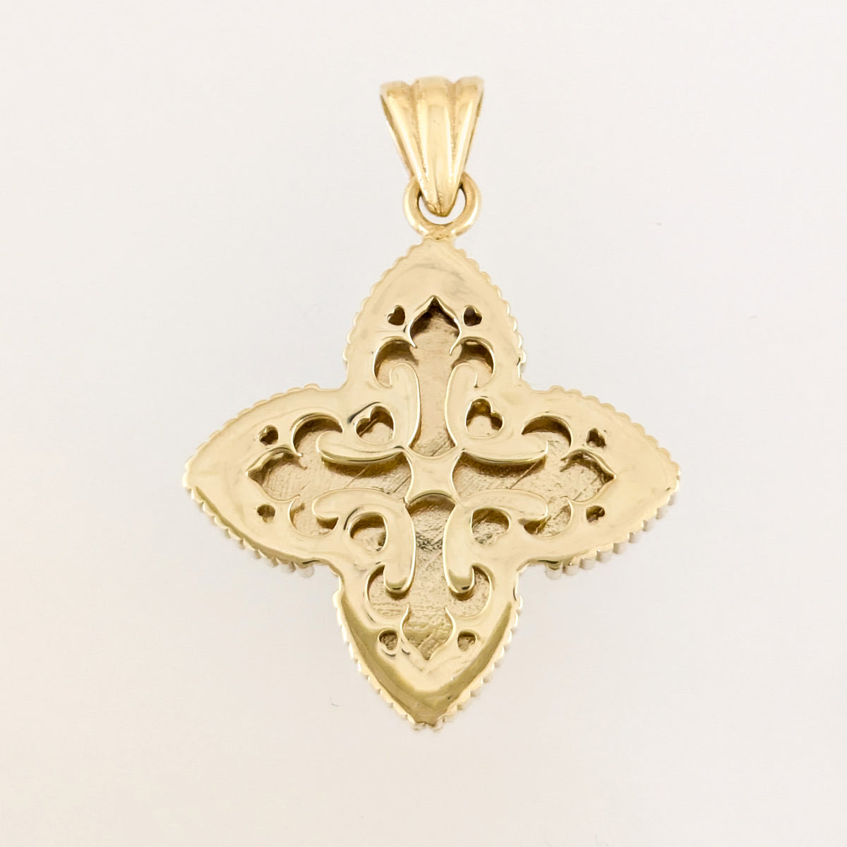 Black Four-Petal Pendant with Beaded Border