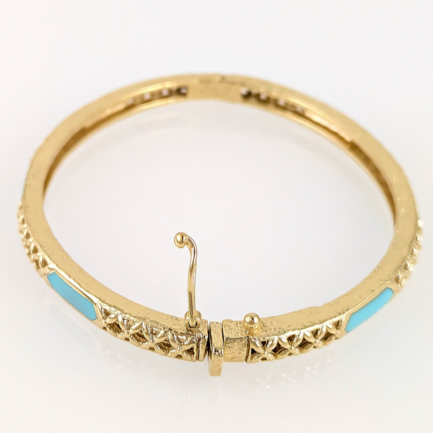 Enamel Inlay Bangle – Lattice Detail with Safety Clasp, 7 or 8 in. Red Coral / Turquoise color options - TurkishBling