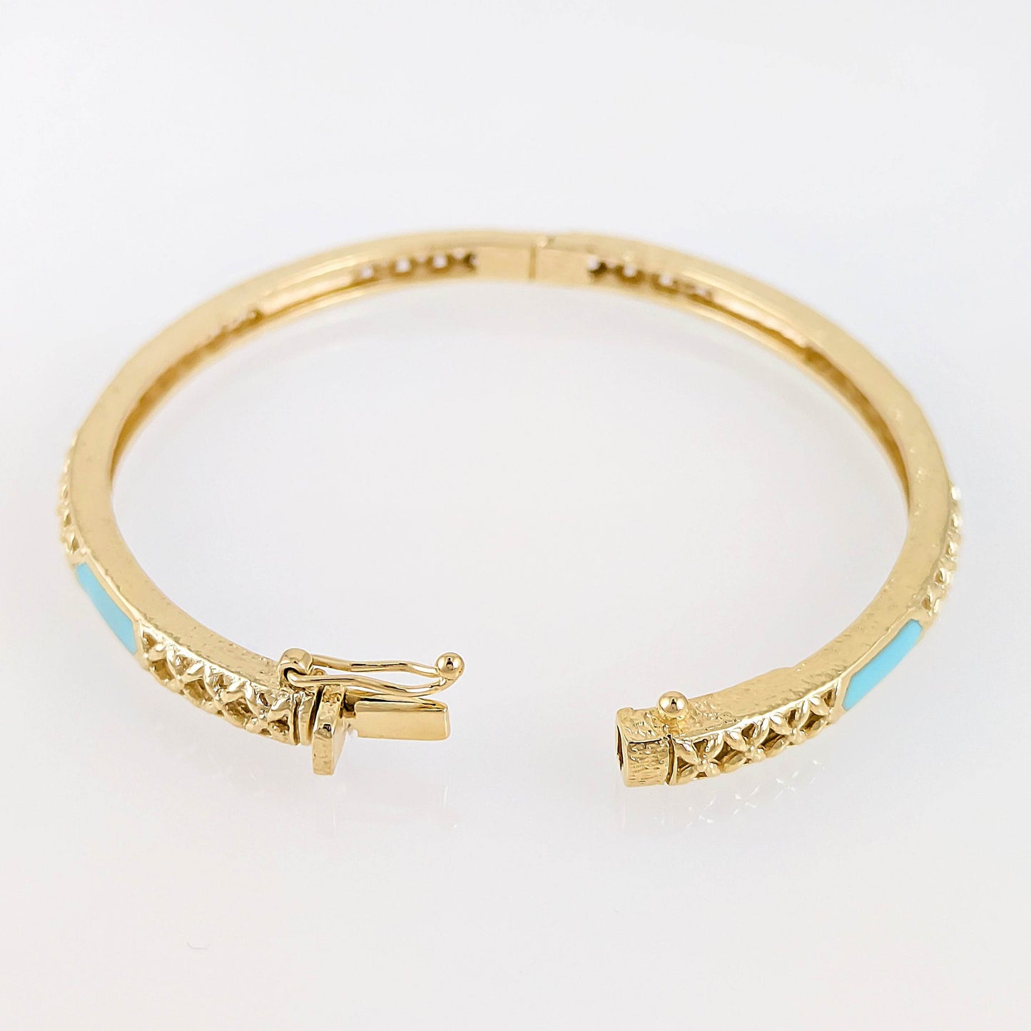 Enamel Inlay Bangle – Lattice Detail with Safety Clasp, 7 or 8 in. Red Coral / Turquoise color options - TurkishBling