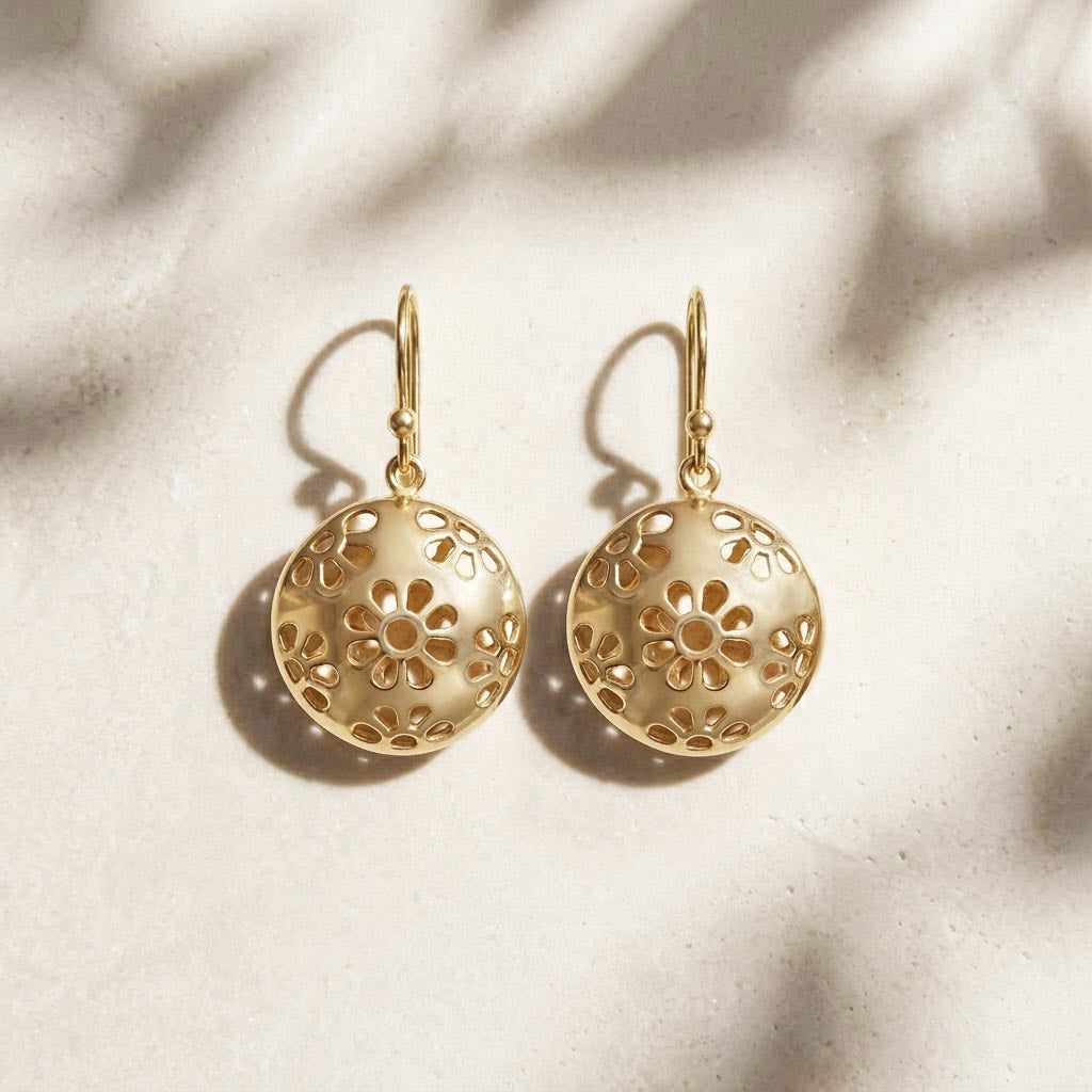 Floral Cutout Disc Drop Earrings