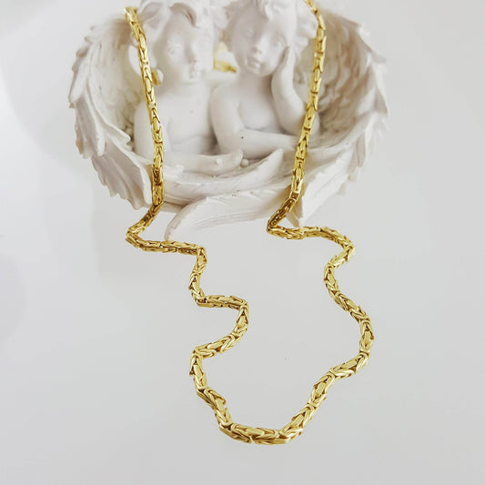 Timeless Gold Byzantine Chain Necklace, 18k Gold Over Sterling Silver, Available in 18in, 24in, 30in with 2in Extender - TurkishBling