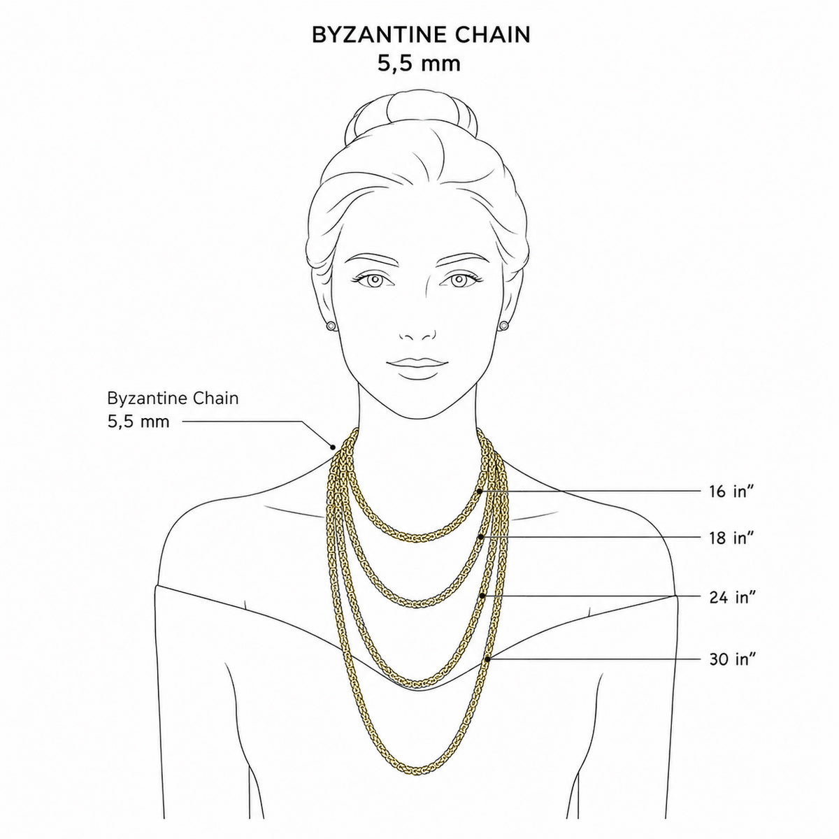 Timeless Classic Byzantine Link Chain Necklace with Black Onyx Toggle Clasp -5.5mm