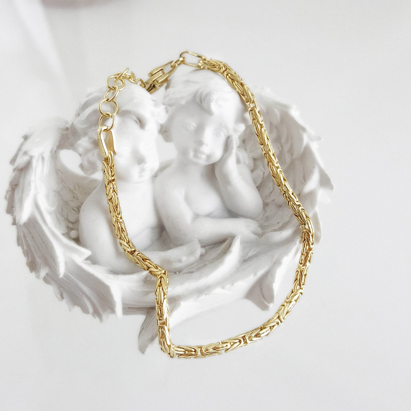 Byzantine Chain Bracelet with Adjustable Fit - Fine Gauge– Gold over Sterling Silver - TurkishBling