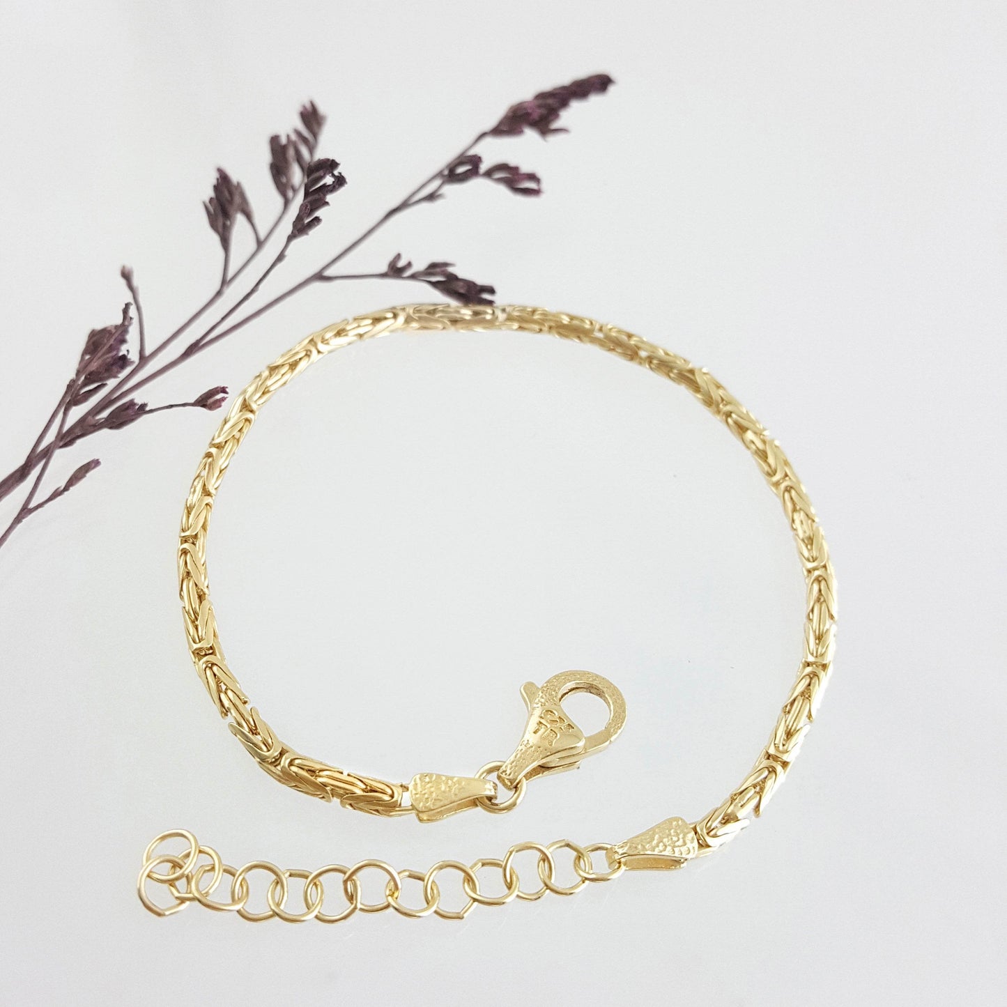 Byzantine Chain Bracelet with Adjustable Fit - Fine Gauge– Gold over Sterling Silver - TurkishBling