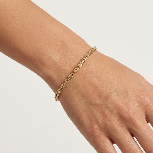 Byzantine Chain Bracelet with Adjustable Fit - Fine Gauge– Gold over Sterling Silver
