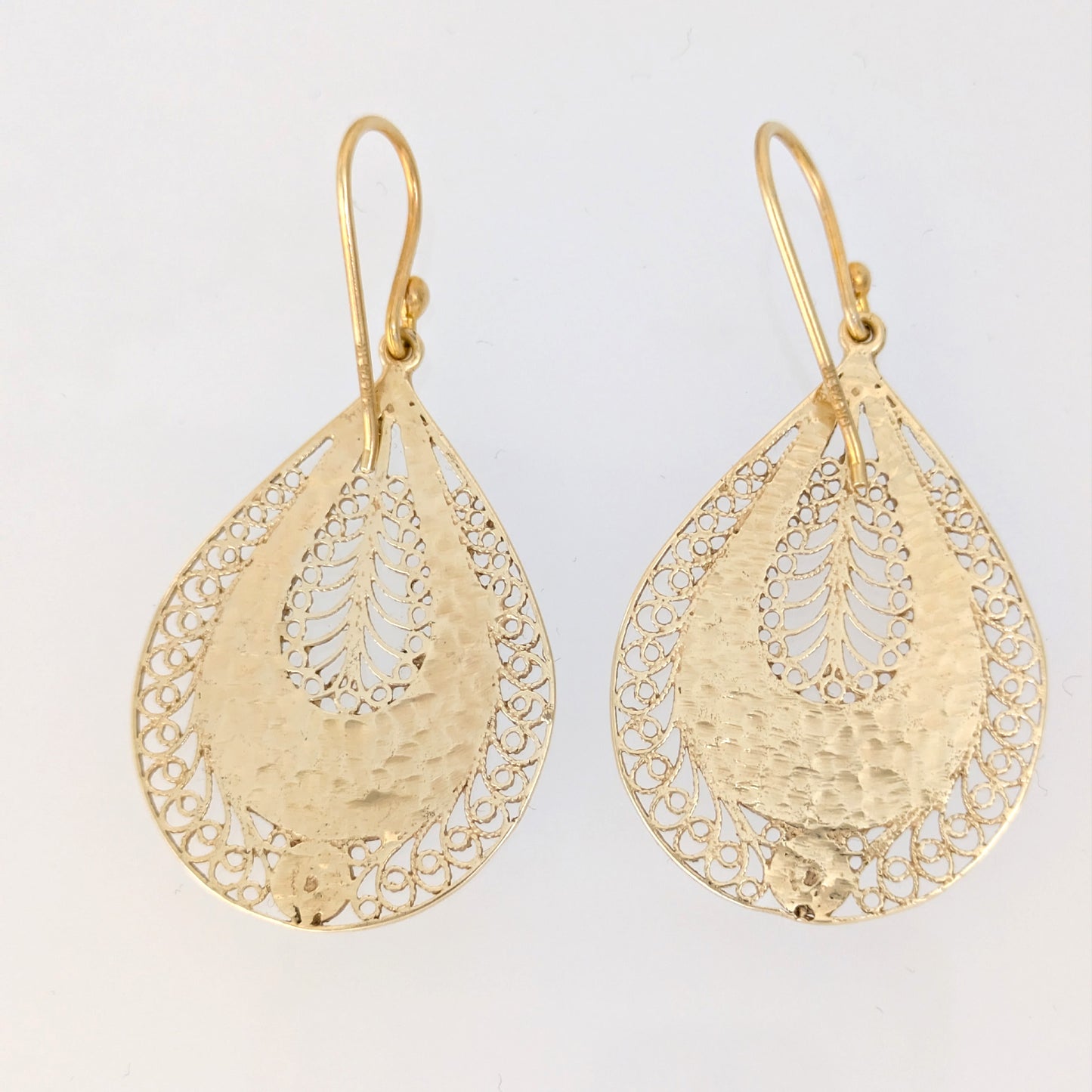 Blue Enamel Teardrop Filigree Drop Earrings with Floral Detail
