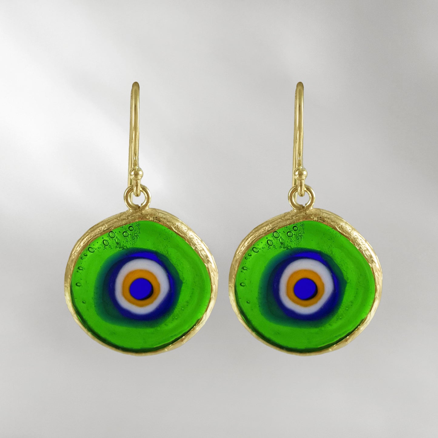 Green Evil Eye Dangle Earring with Round Glass Bead