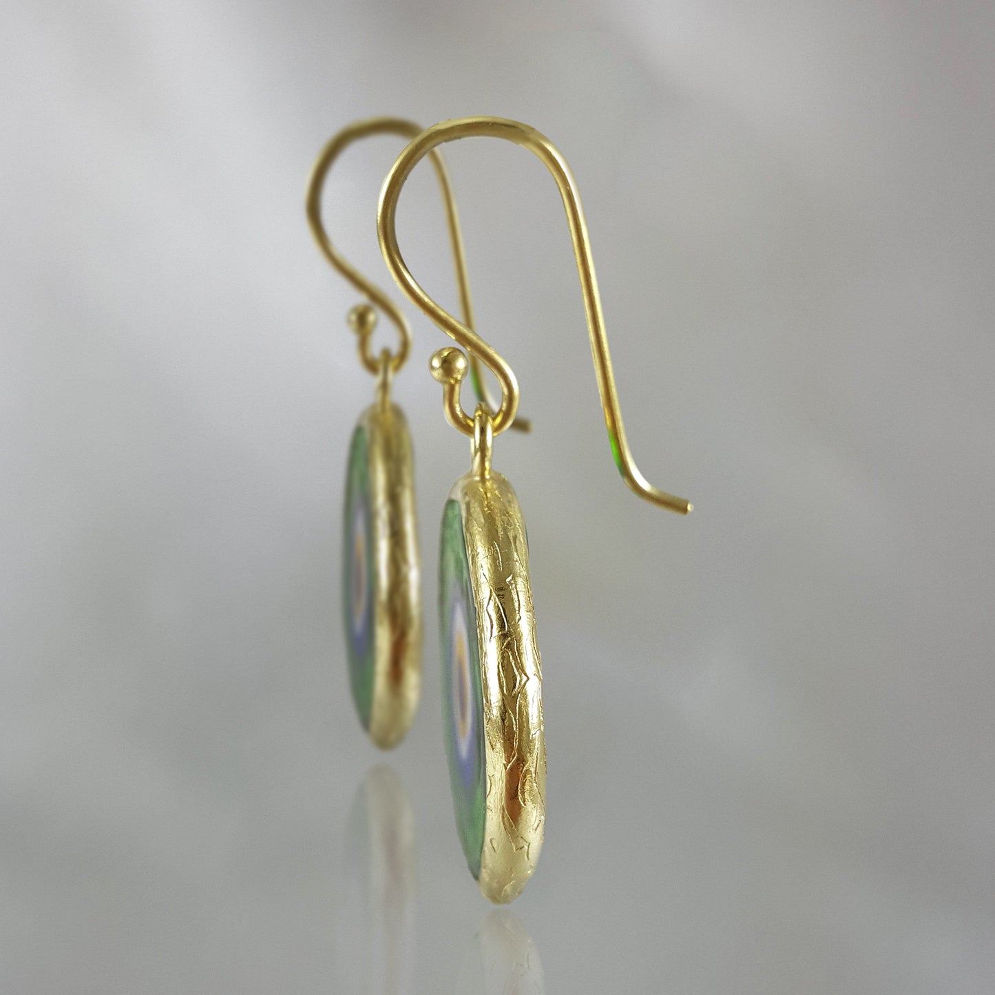 Green Evil Eye Dangle Earring with Round Glass Bead