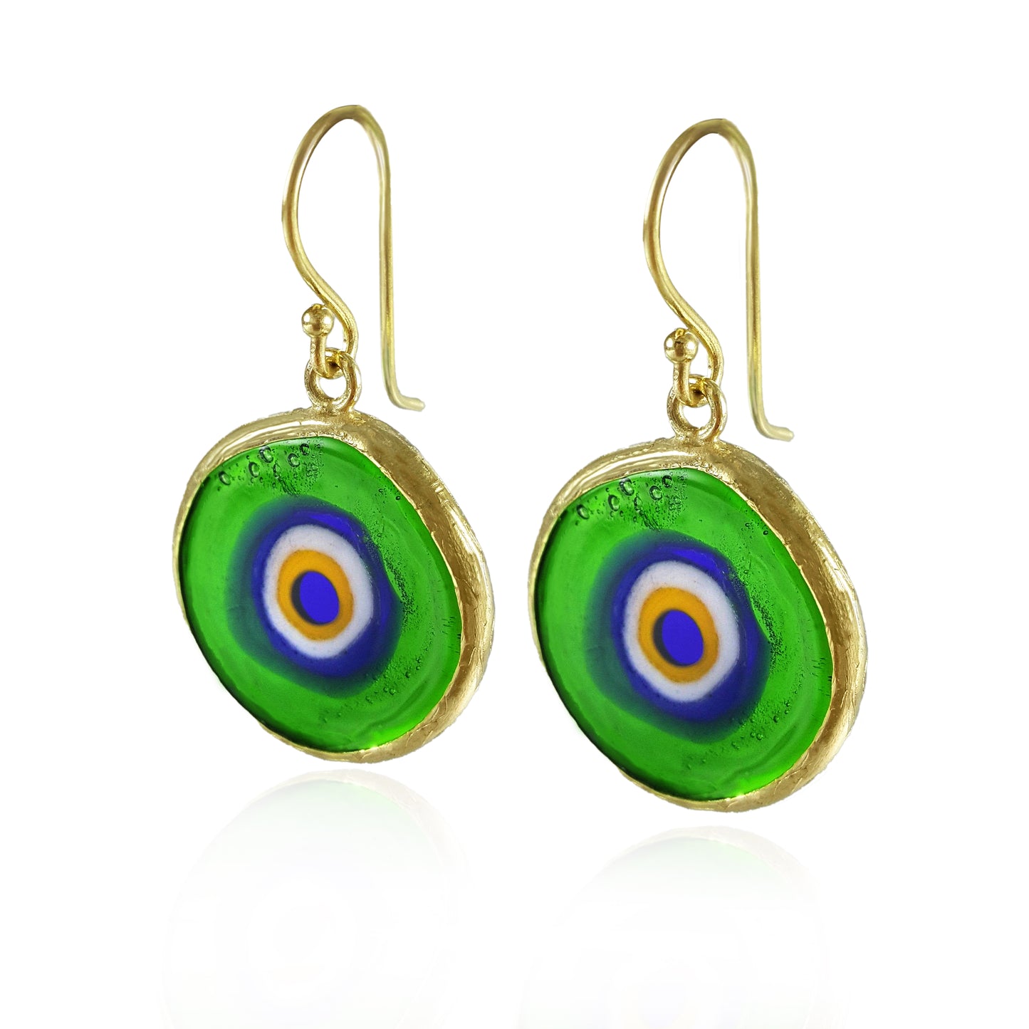 Green Evil Eye Dangle Earring with Round Glass Bead