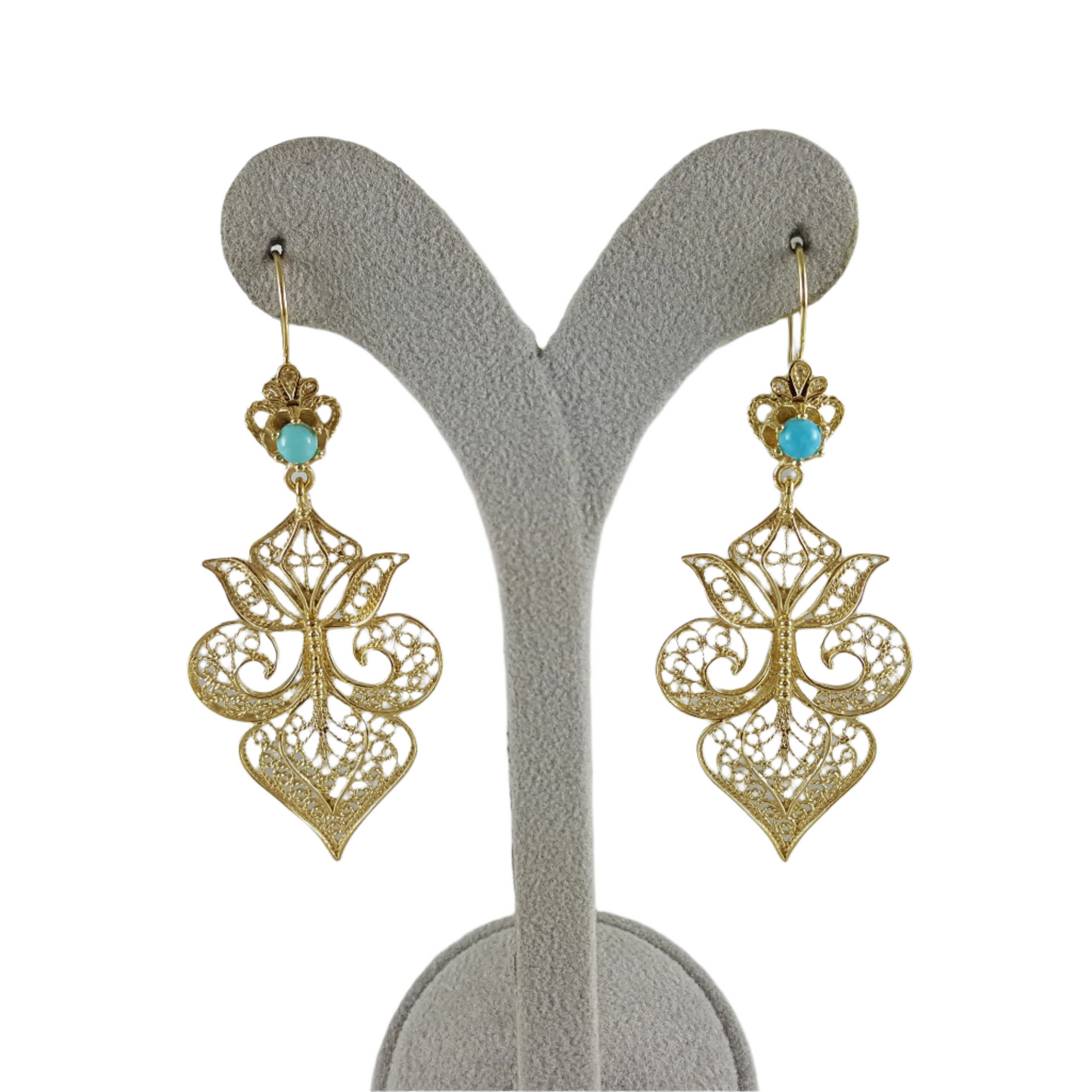 Gold Filigree Fleur de Lis Earring with Blue Gemstone