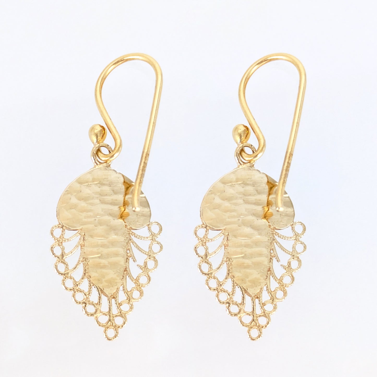 Filigree Leaf Drop Earrings with Green Enamel Detail