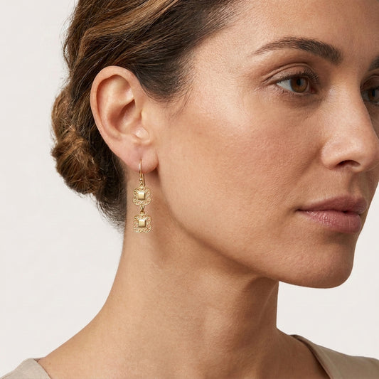 Double Royal Tile Scroll Drop Earrings