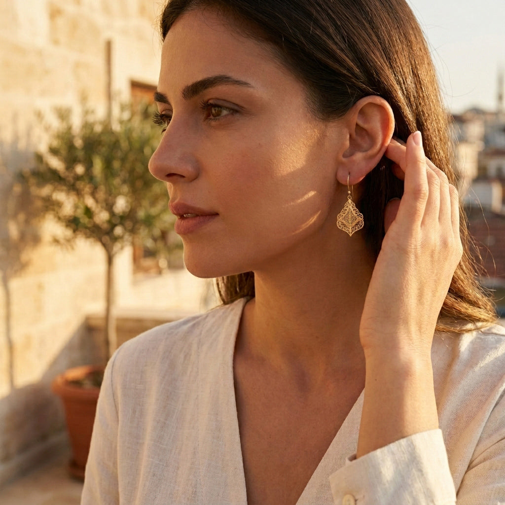 Filigree Diamond Drop Earrings with Open Scrollwork