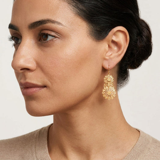 Double Flower Filigree Drop Earrings with Openwork Detail