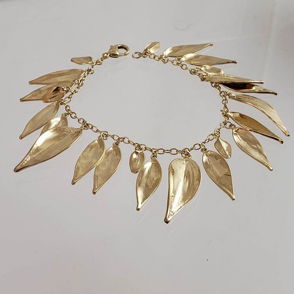 Leaf Charm Bracelet with Lobster claw - TurkishBling