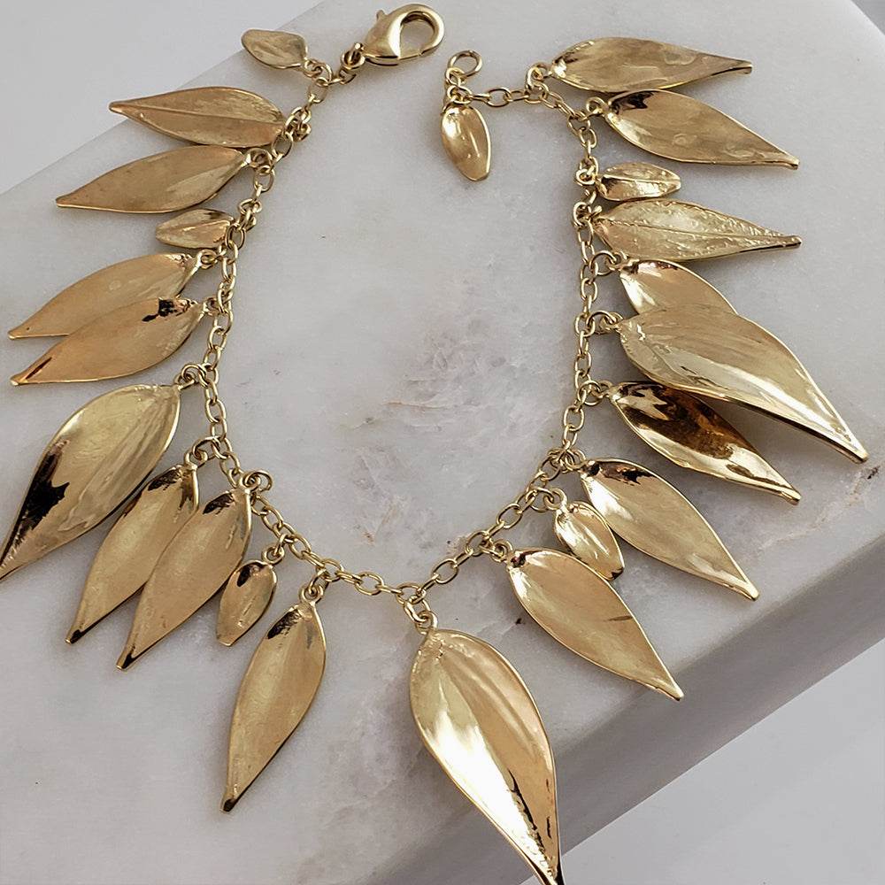 Leaf Charm Bracelet with Lobster claw - TurkishBling