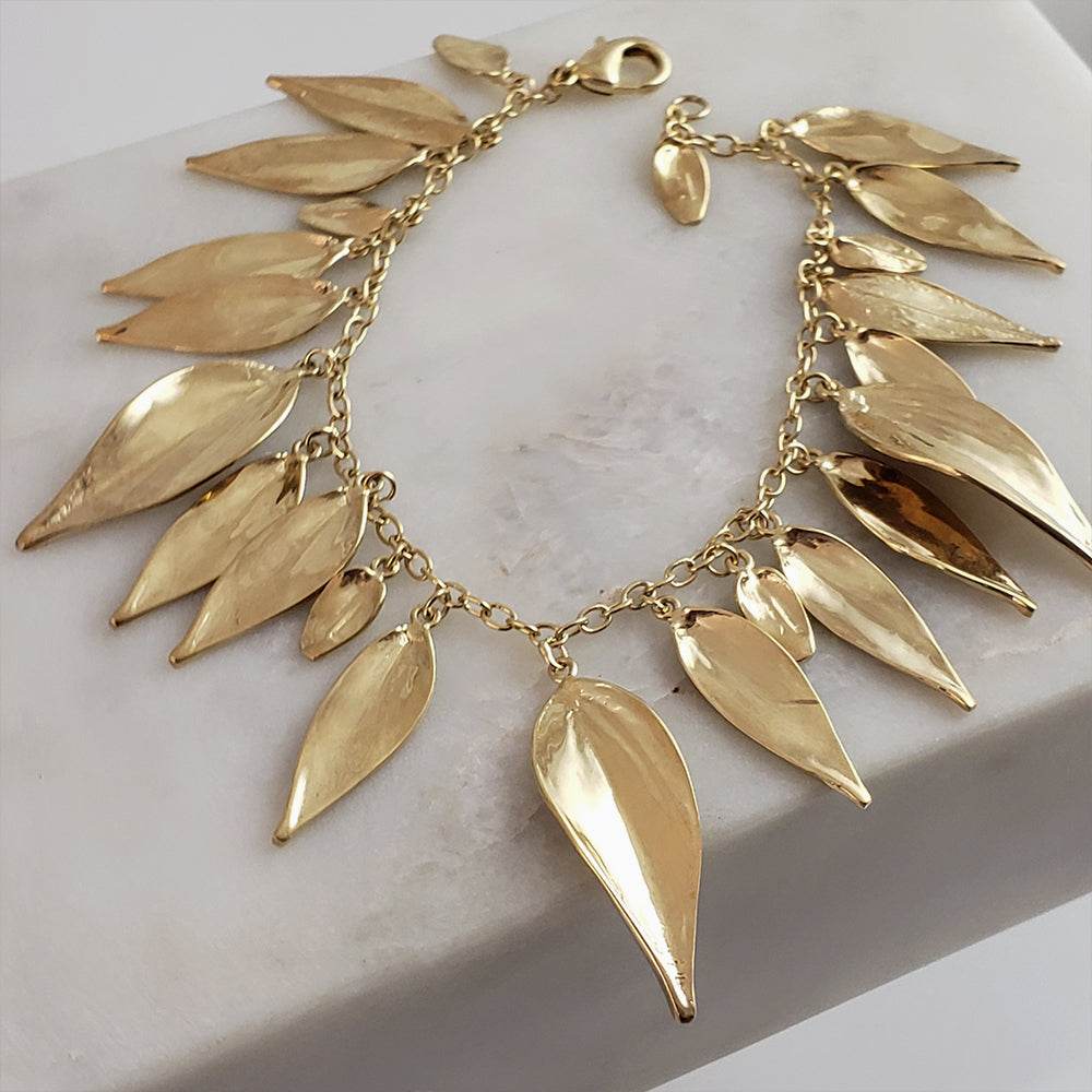 Leaf Charm Bracelet with Lobster claw - TurkishBling