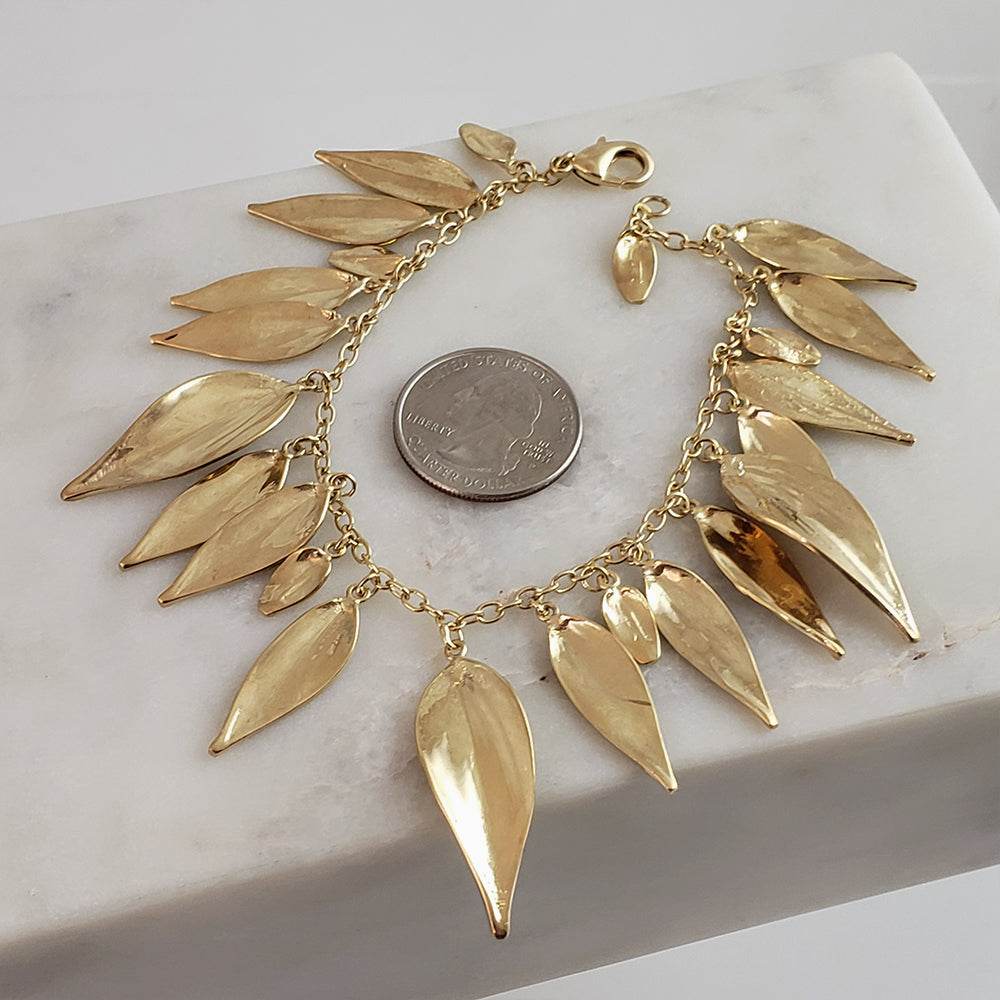 Leaf Charm Bracelet with Lobster claw - TurkishBling