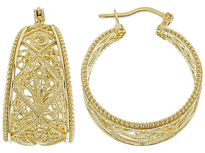 Graduated Filigree Hoop Earrings with Milgrain Detailing - TurkishBling