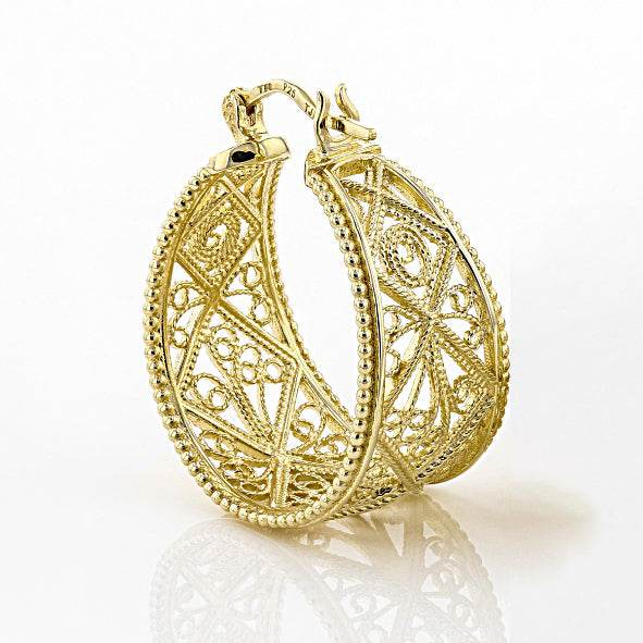 Graduated Filigree Hoop Earrings with Milgrain Detailing - TurkishBling