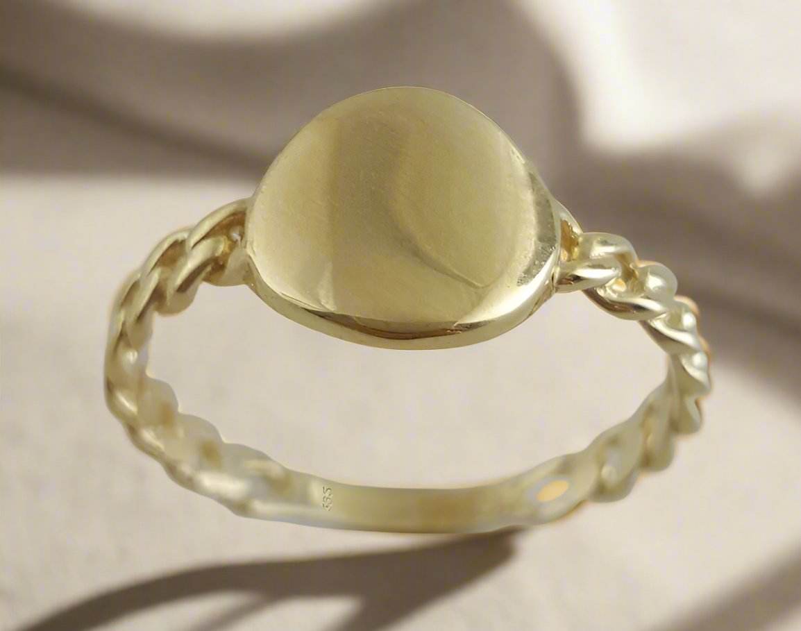 Engravable Cuban Chain Link Shank Gold Ring - 10k, 14k, 18k - TurkishBling