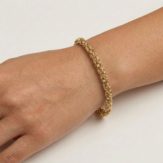 Gold Byzantine Chain Bracelet – Artisan Design, Statement Gold Jewelry with Adjustable Length