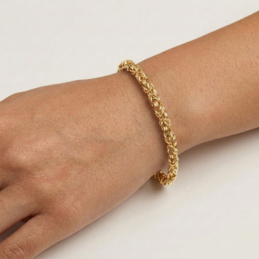 Gold Byzantine Chain Bracelet – Artisan Design, Statement Gold Jewelry with Adjustable Length