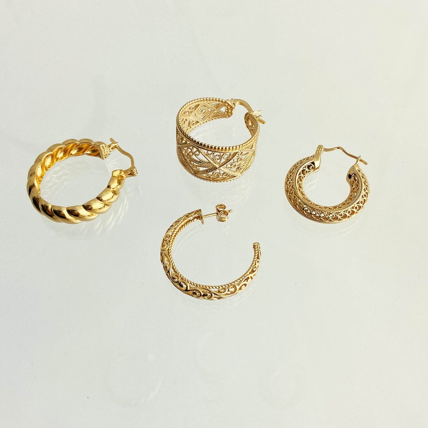 Graduated Filigree Hoop Earrings with Milgrain Detailing - TurkishBling
