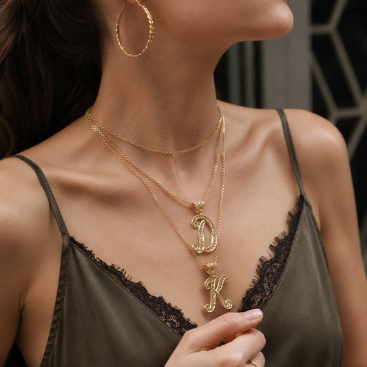 Filigree Script Initial Pendant Necklace – All Letters A to Z