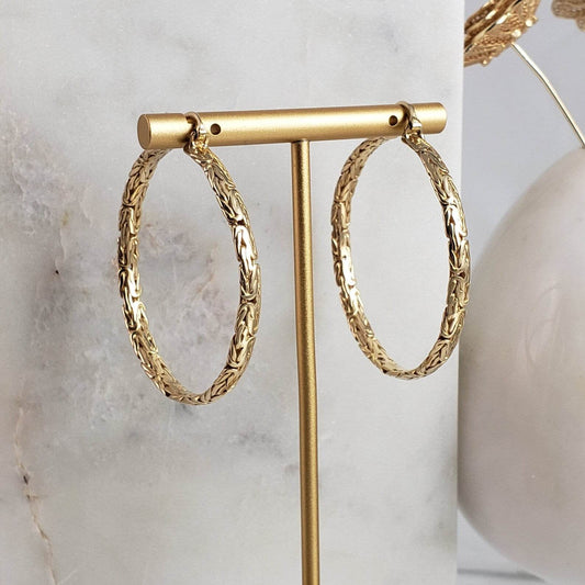 Byzantine Link Hoop Earrings with Timeless Texture - TurkishBling