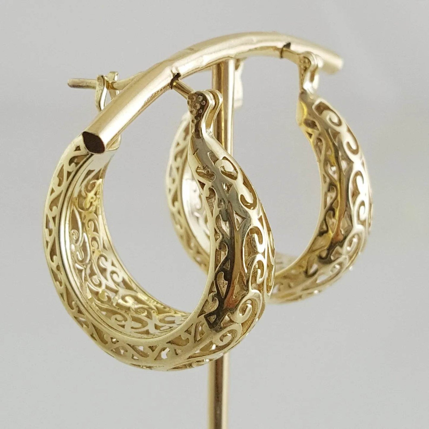 Made to Order Glamorous Scrollwork 14K Real Solid Gold Filigree Hoops - 25mm / 1 in. diameter - TurkishBling