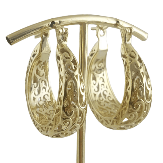 Graduated Scrollwork Hoop Earrings - TurkishBling