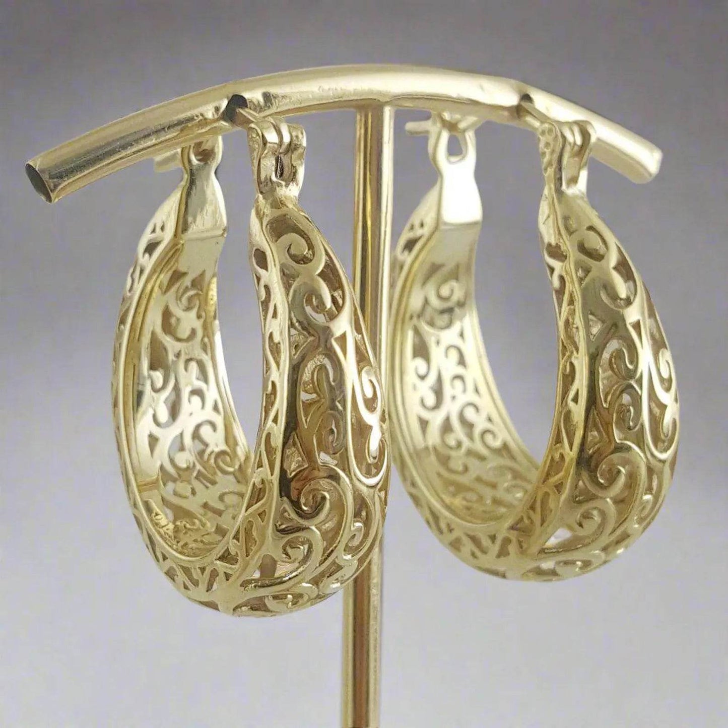 Made to Order Glamorous Scrollwork 14K Real Solid Gold Filigree Hoops - 25mm / 1 in. diameter - TurkishBling
