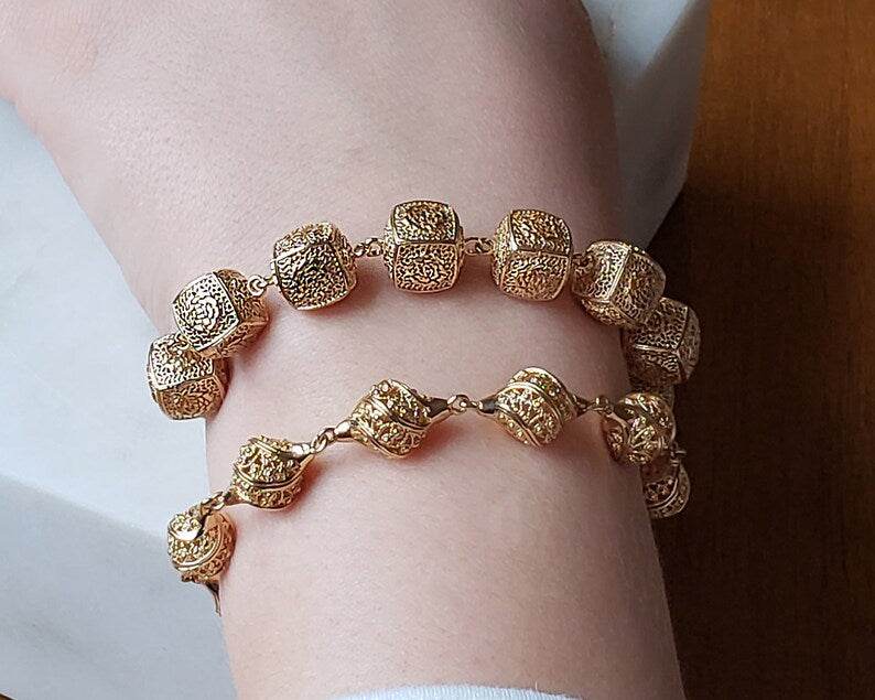 Stylish Rose Engraved Filigree Dice Slide Adjustable BOLO bracelet - TurkishBling